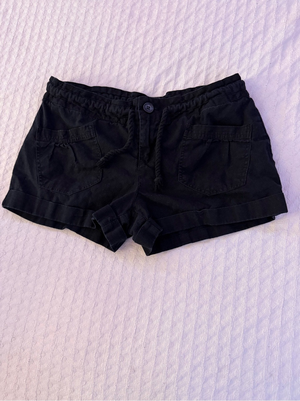 Y2K Forever 21 Black Linen Blend Drawstring Shorts | Size 28